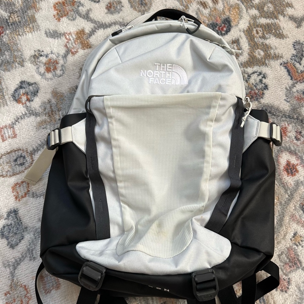 North Face Light Grey and Black Backpack